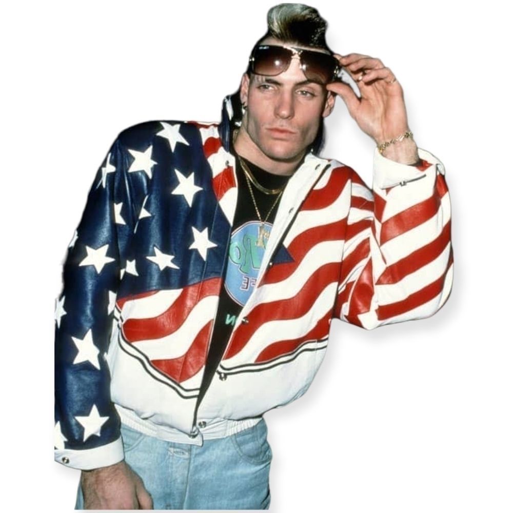 WHEREMI MICHAEL HOBAN Vintage Men's Leather American Flag Bomber Jacket Size M